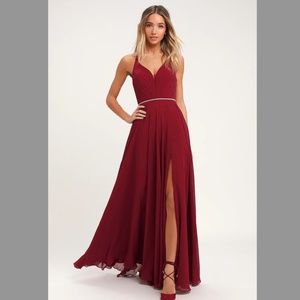 Wine Red Lace-Up Prom Dress
